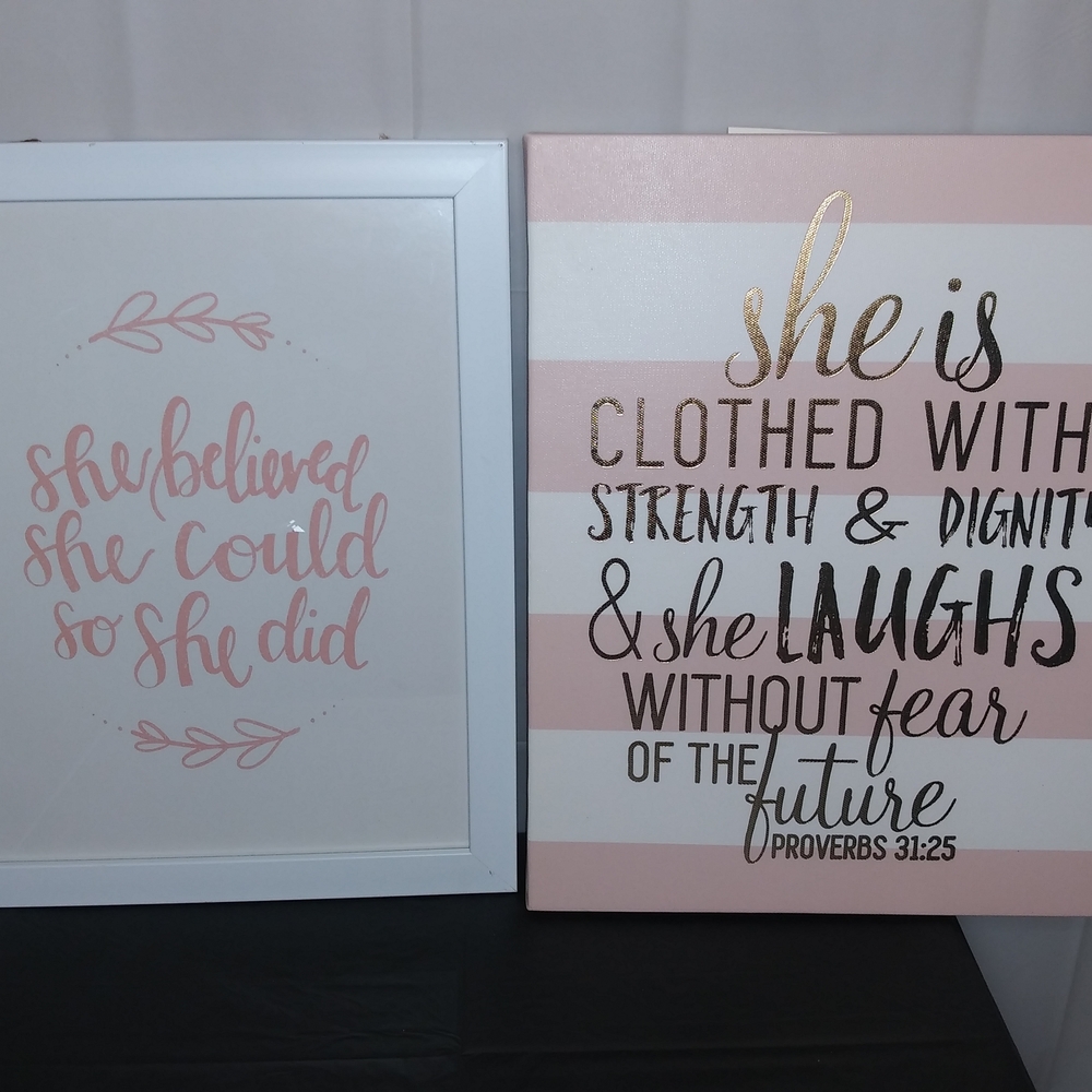 Inspirational Wall Art Set in Pink and Gold